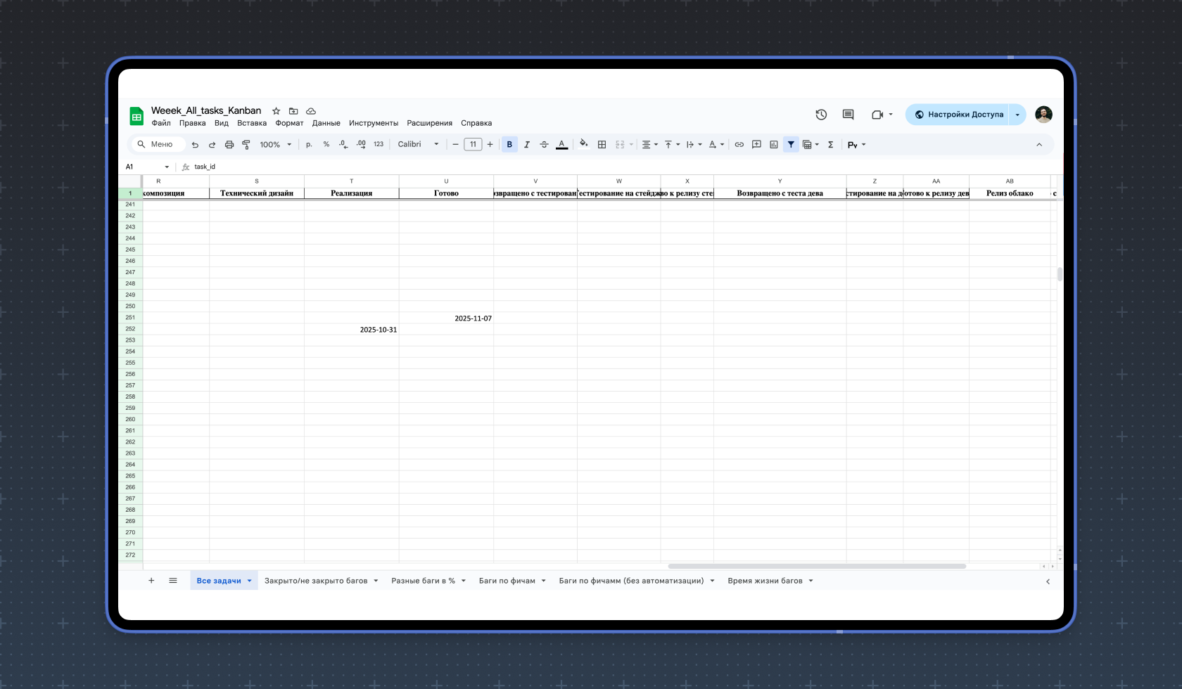 Google-таблица в проекте Эсборда