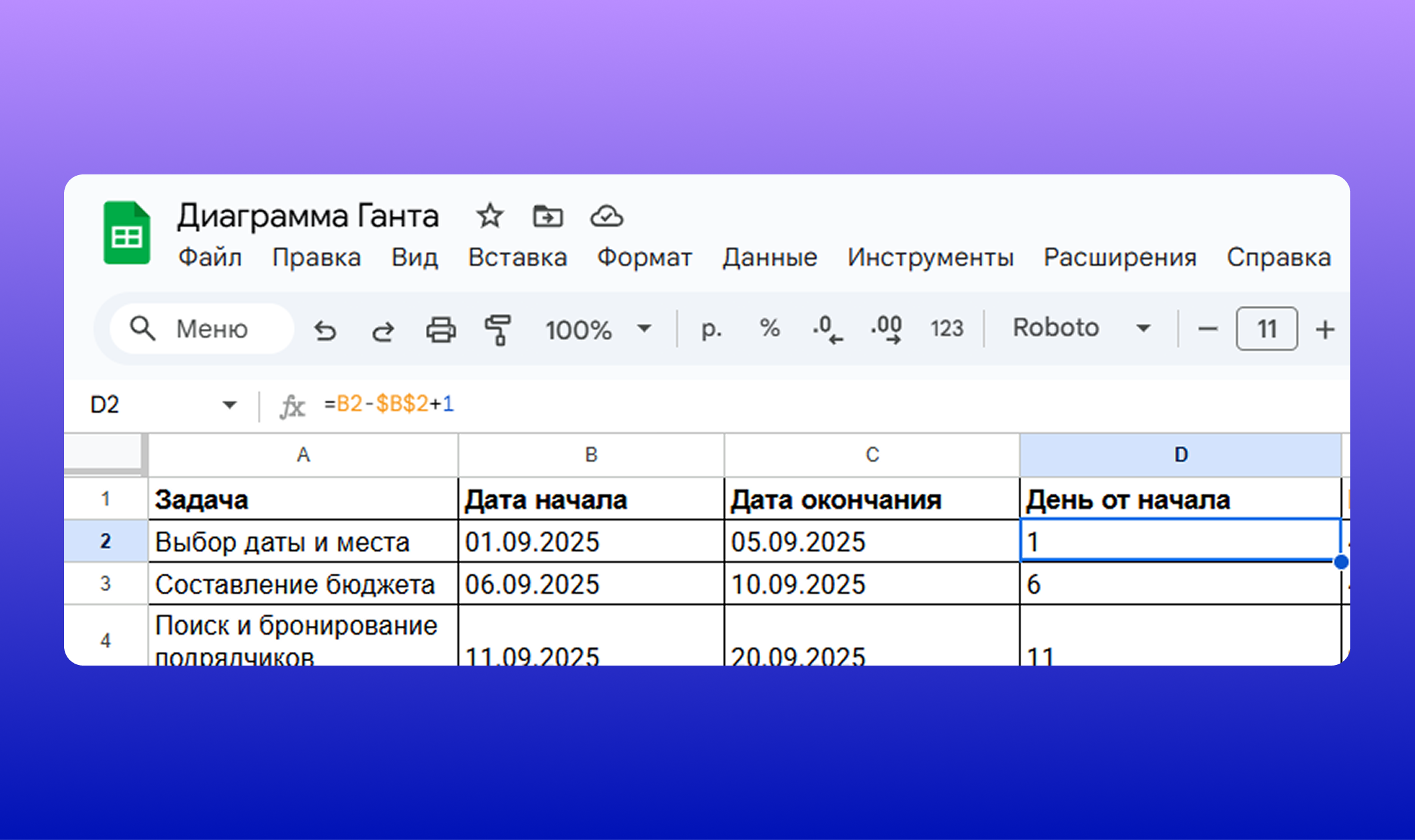 Рассчитываем день от начала по формуле Рассчитываем день от начала по формуле