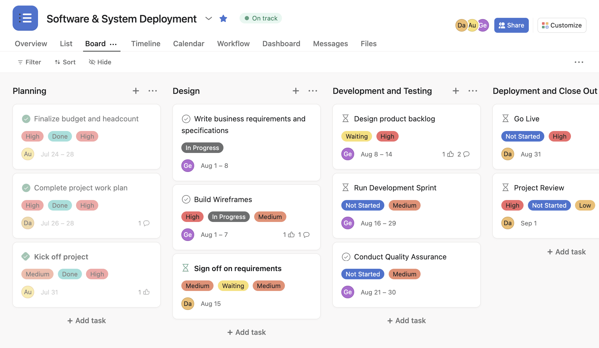 Asana&nbsp;Kanban board