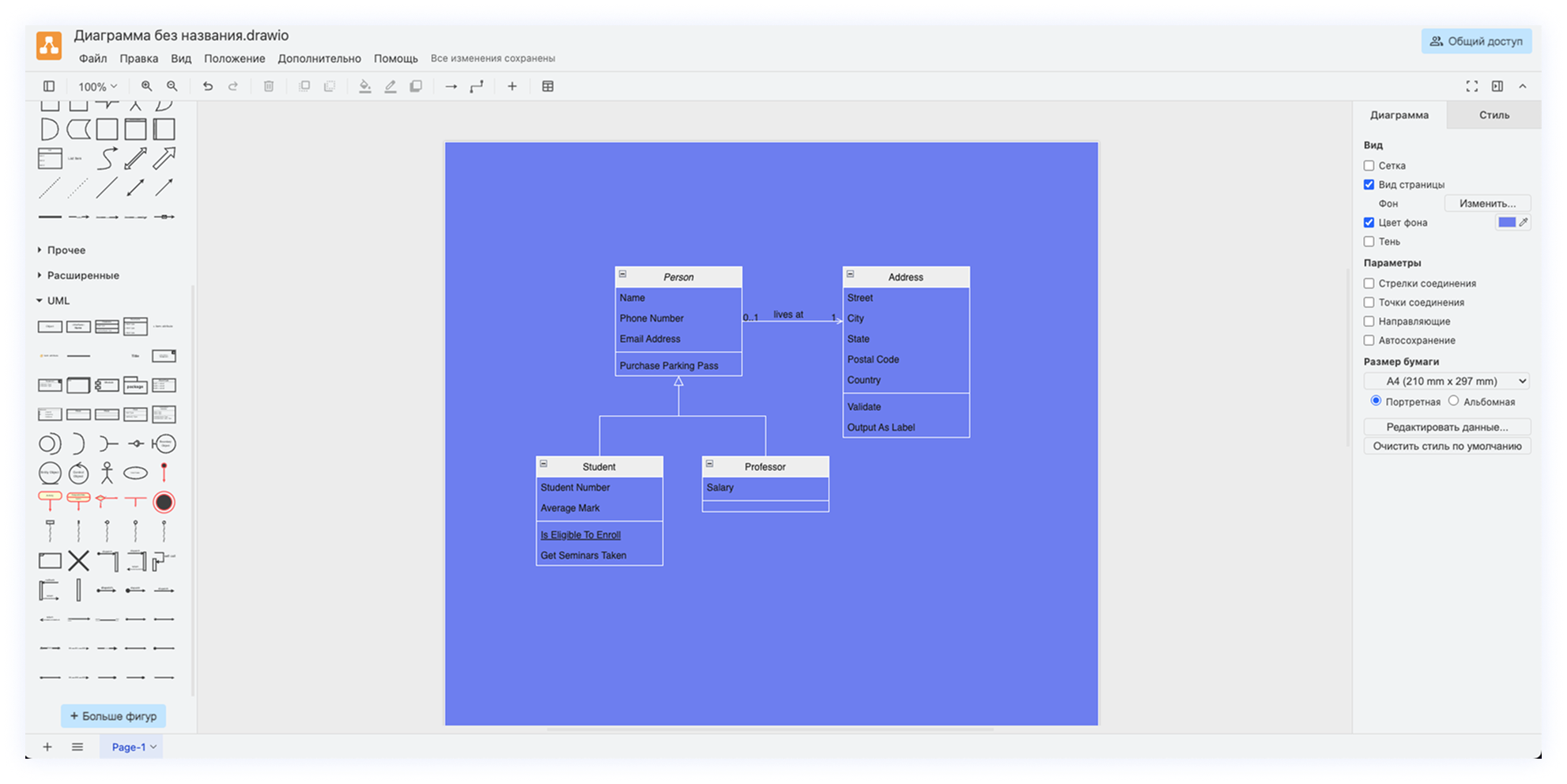 Сервис функционирует через приложение app.diagrams.net. Пример диаграммы в Draw.io