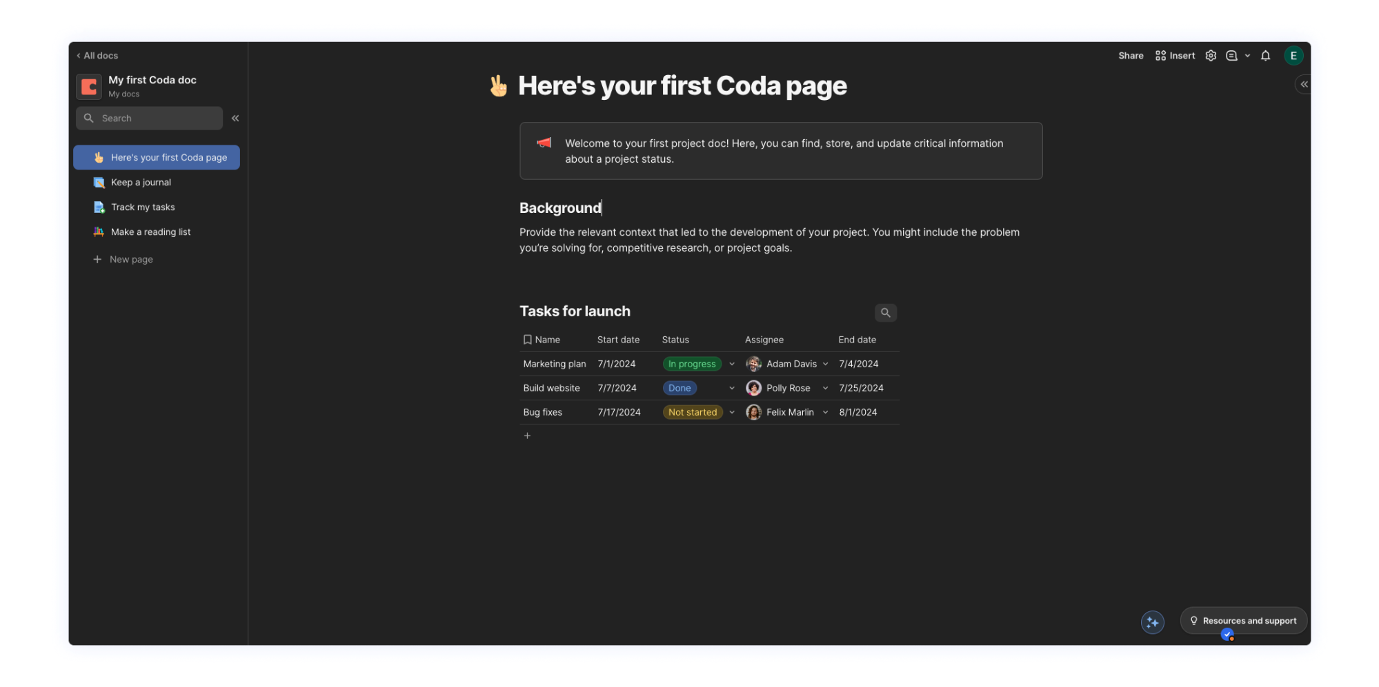 Создание документа в Coda Аналог ноушен: создание документа в Coda