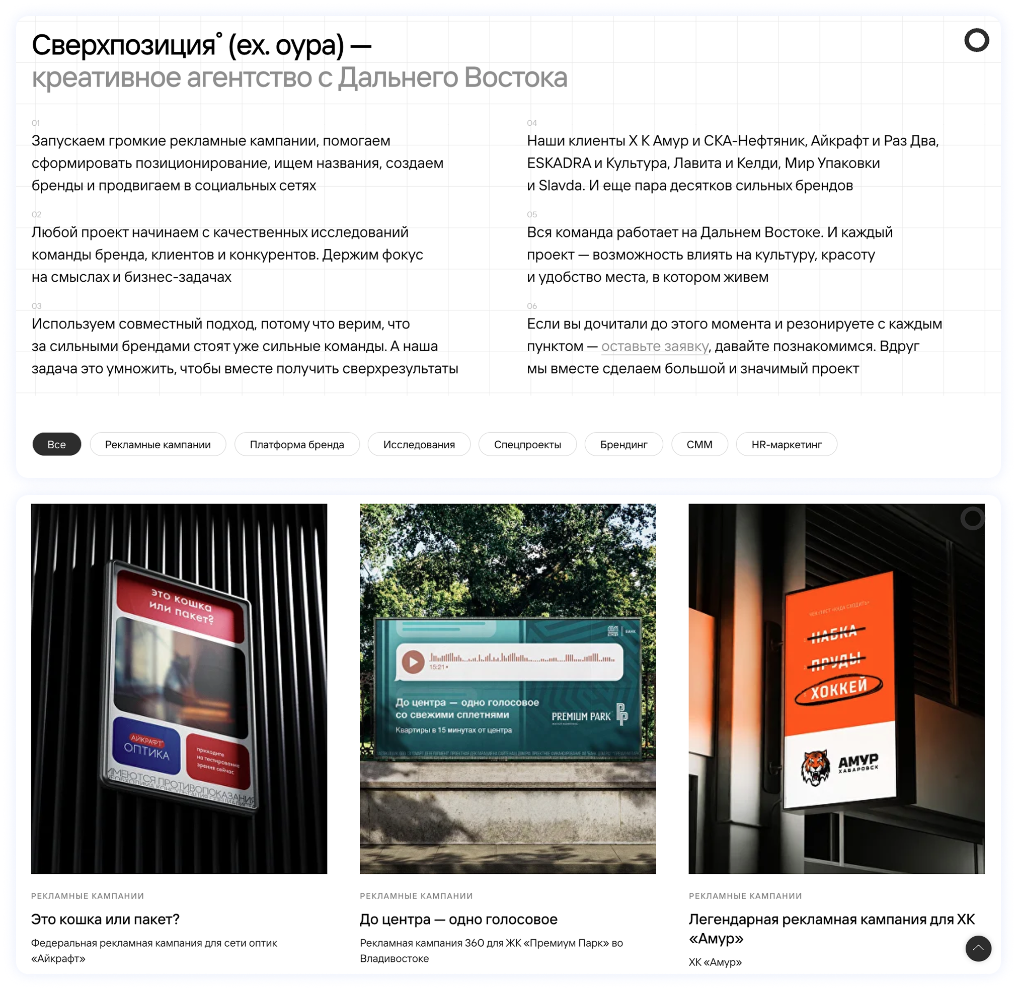 Клиенты и кейсы агентства «Сверхпозиция°» Описание креативного агентства «Сверхпозиция°»