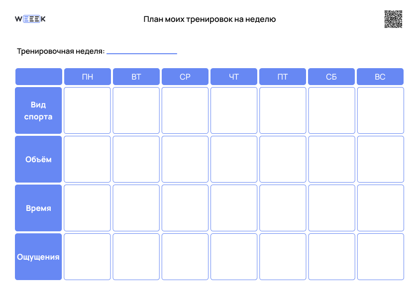 план тренировок на неделю шаблон план тренировок на неделю