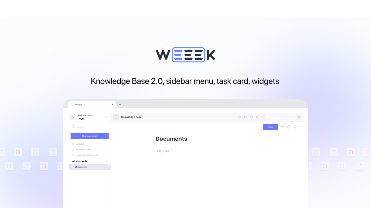 WEEEK Week #57: Knowledge Base 2.0, sidebar menu, task card, widgets