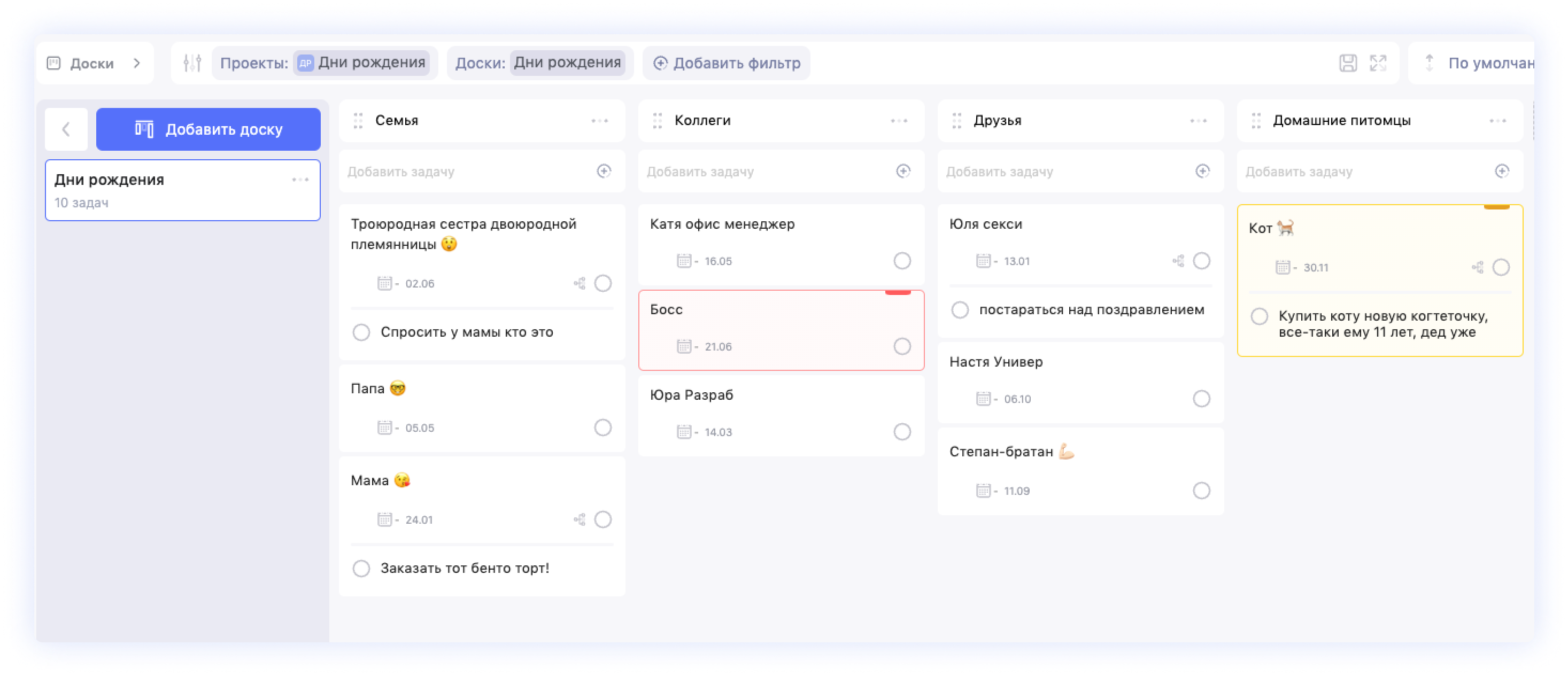 Канбан для дней рождения