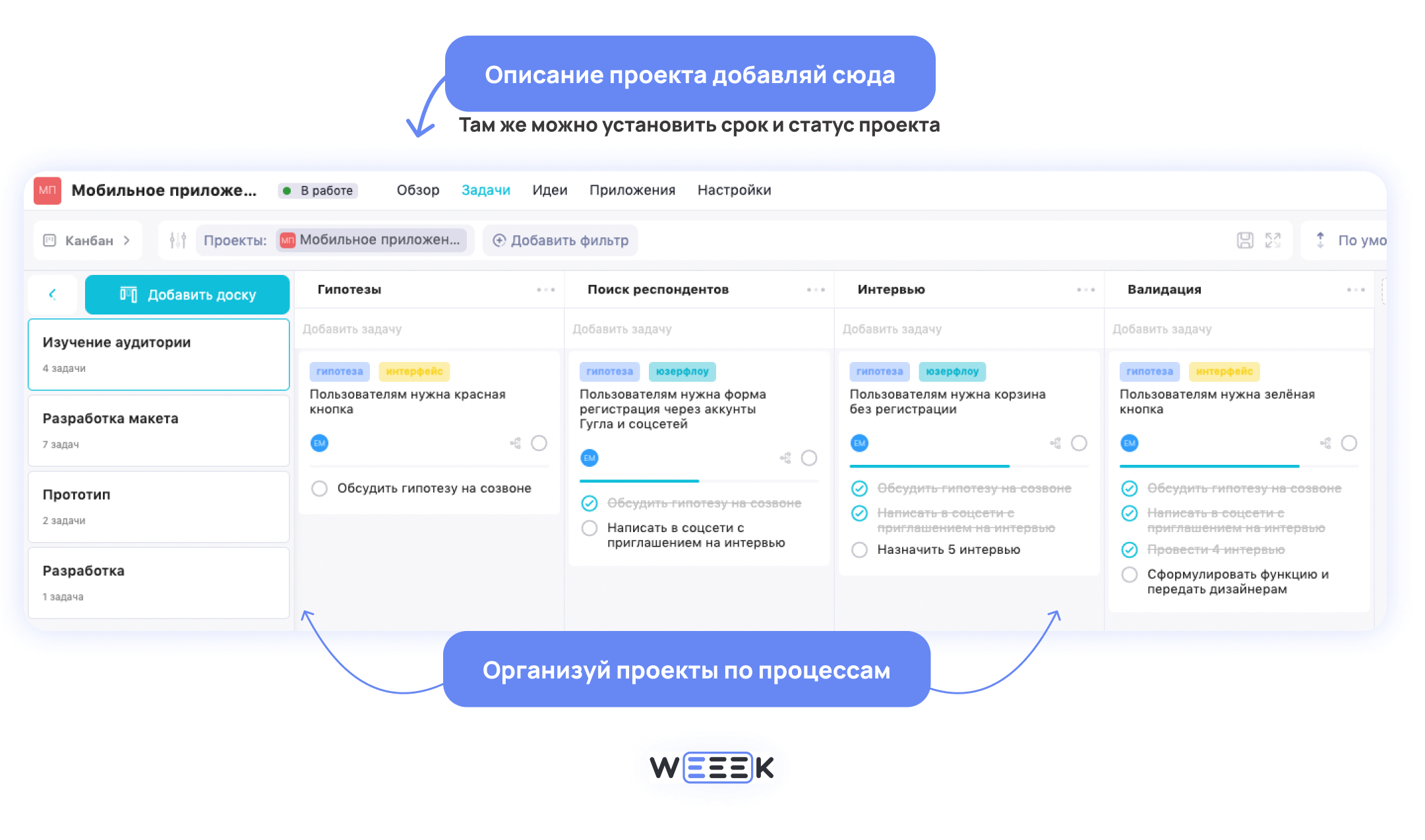 Основные задачи в Project