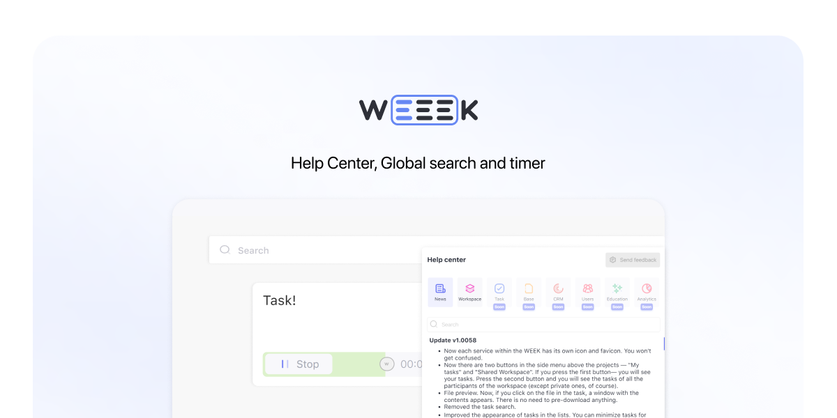 WEEEK Week #54: Help Center, Global Search and Timer
