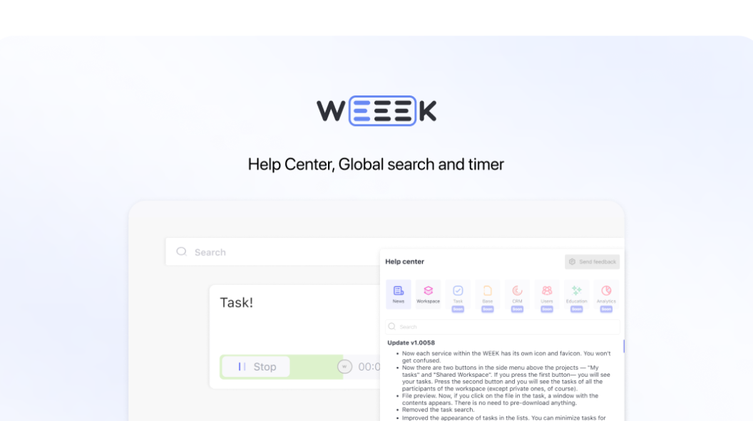WEEEK Week #54: Help Center, Global Search and Timer